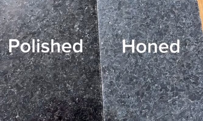 honed marble vs polished marble countertop finish comparison sample
