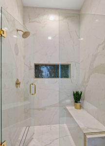 large porcelain slab shower walls with minimal grout lines