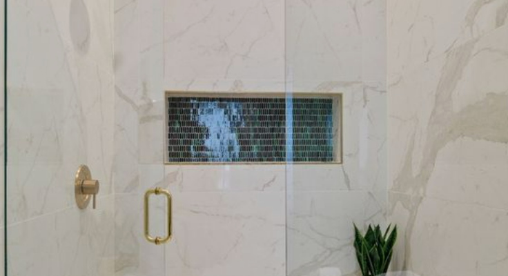 large porcelain slab shower walls with minimal grout lines