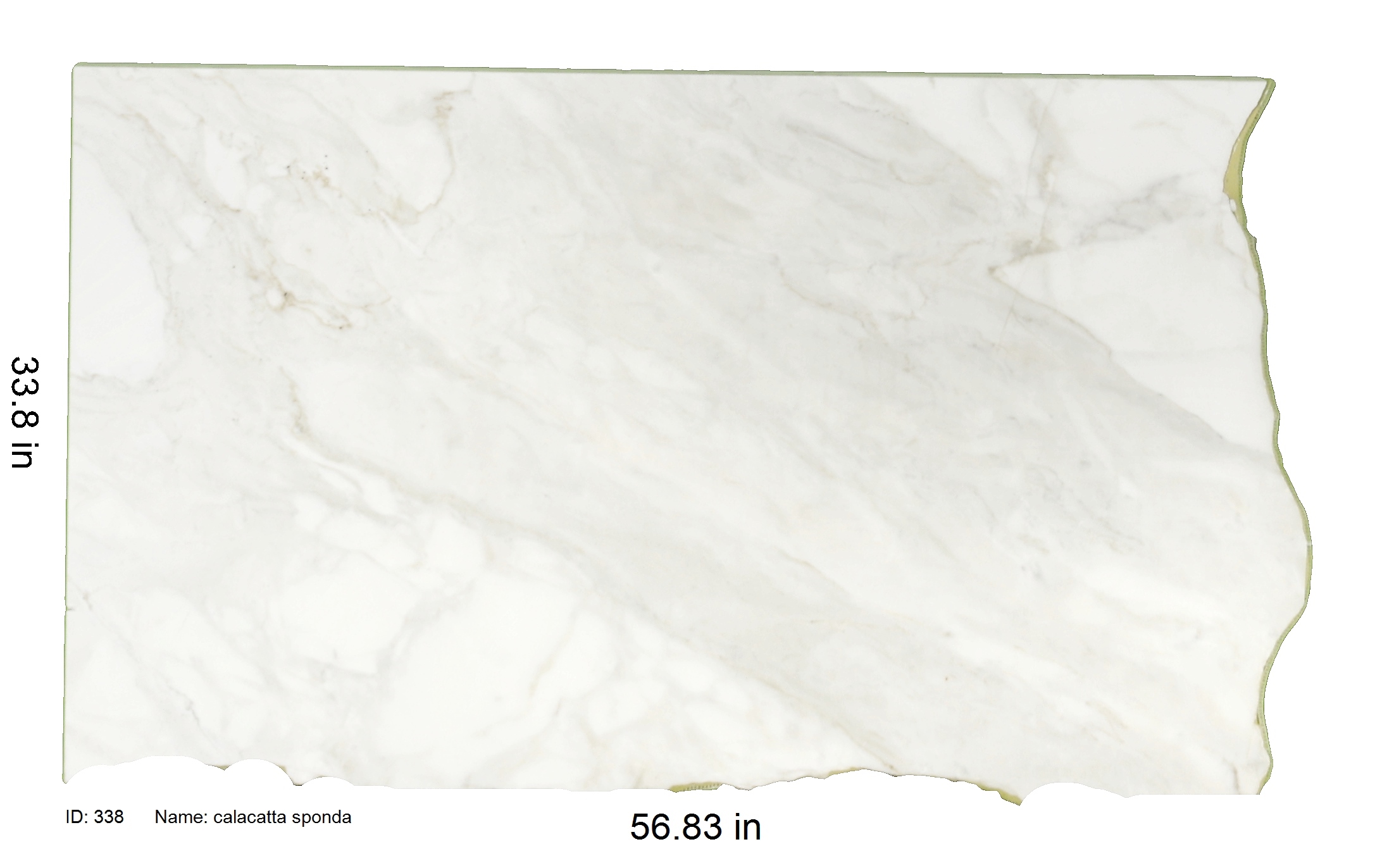 White Marble With Beige And Grey Veining<br />
ID: 338<br />
Name: Calacatta Sponda<br />
Size: 33.8x56.83