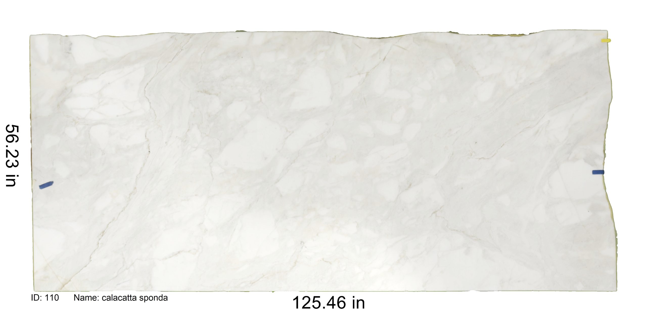 White Marble With Heavy Grey Veining<br />
ID: 110<br />
Name: Calacatta Sponda<br />
Size: 56.3X125.46