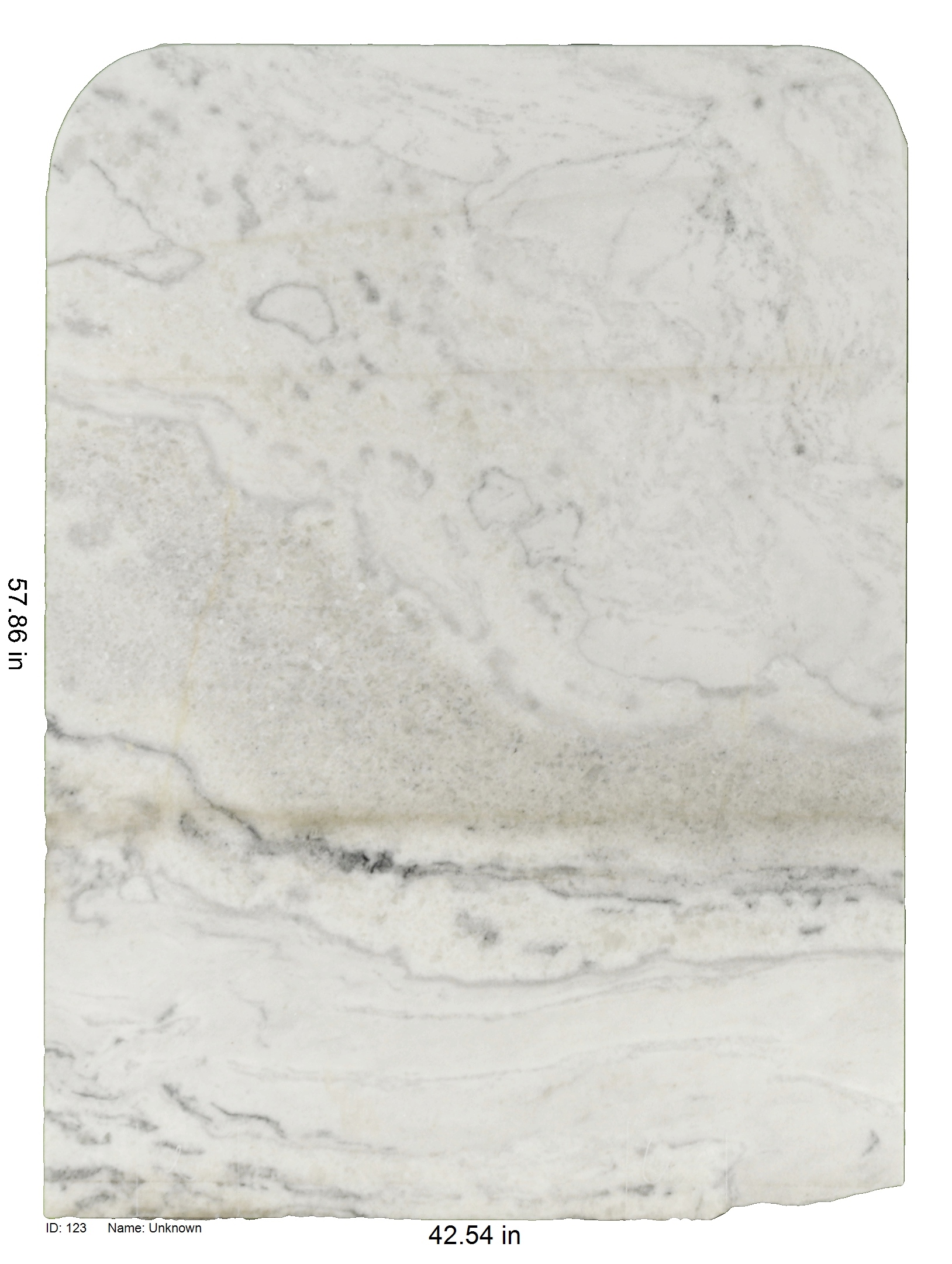 Off White Marble with Grey And Brown Veining<br />
ID: 123<br />
Name: Unknown<br />
Size: 57.86x42.54