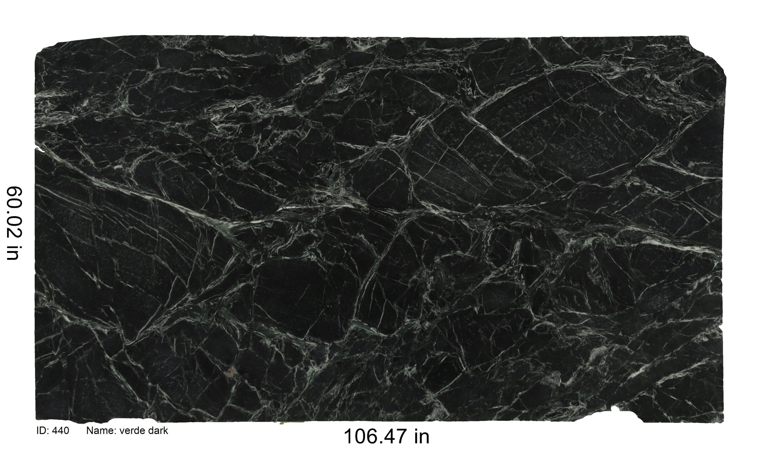 Dark Grey Marble With Grey Veining<br />
ID: 440<br />
Name: Verde Dark<br />
Size: 60.02x106.47