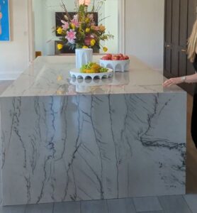 quartzite kitchen countertop with natural veining and durable surface 