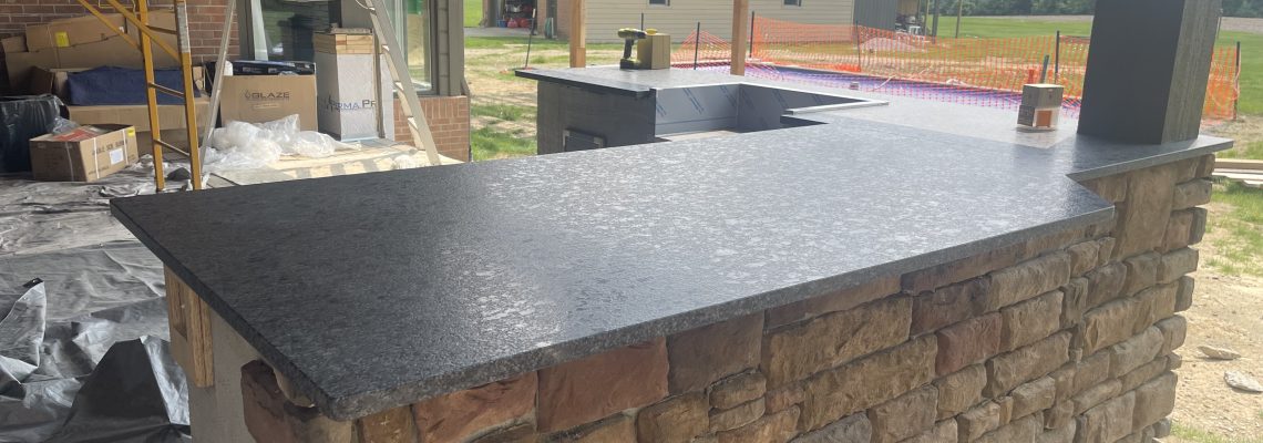Steel Grey granite outdoor kitchen countertop installation
