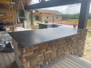 Steel Grey granite outdoor kitchen countertop installation