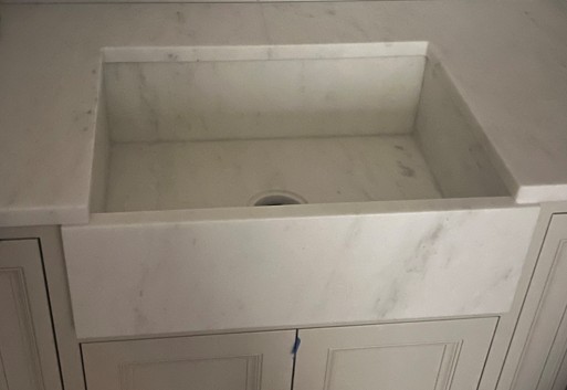 sculpted stone sink integrated Olympian White Danby marble sink Columbus Ohio