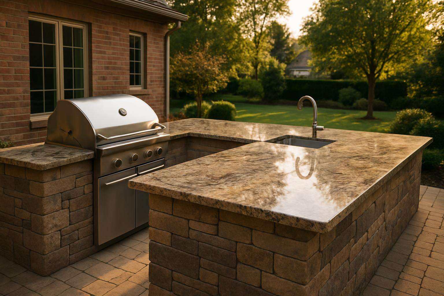 stone outdoor countertops in a Columbus backyard