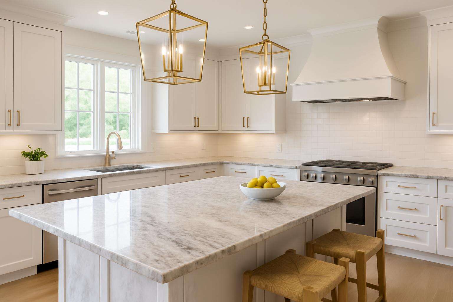 High-end countertop surfaces marble and porcelain in Columbus kitchen