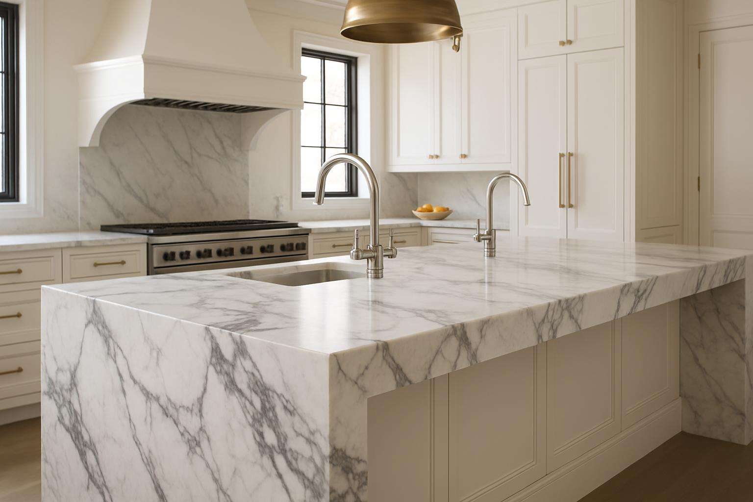 Mitered apron marble countertop edge Columbus