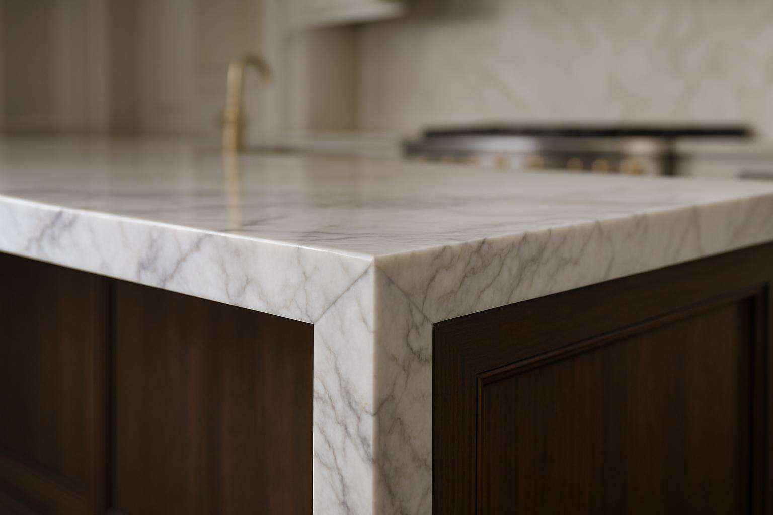 Mitered countertop edge close up