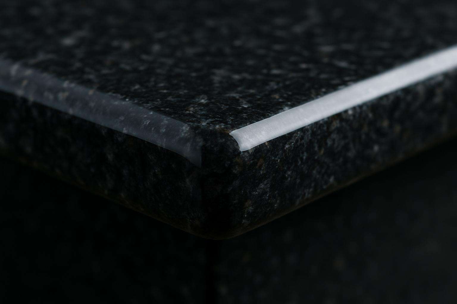 Close-up of polished granite countertop edge profile by Impact Countertops Columbus Ohio