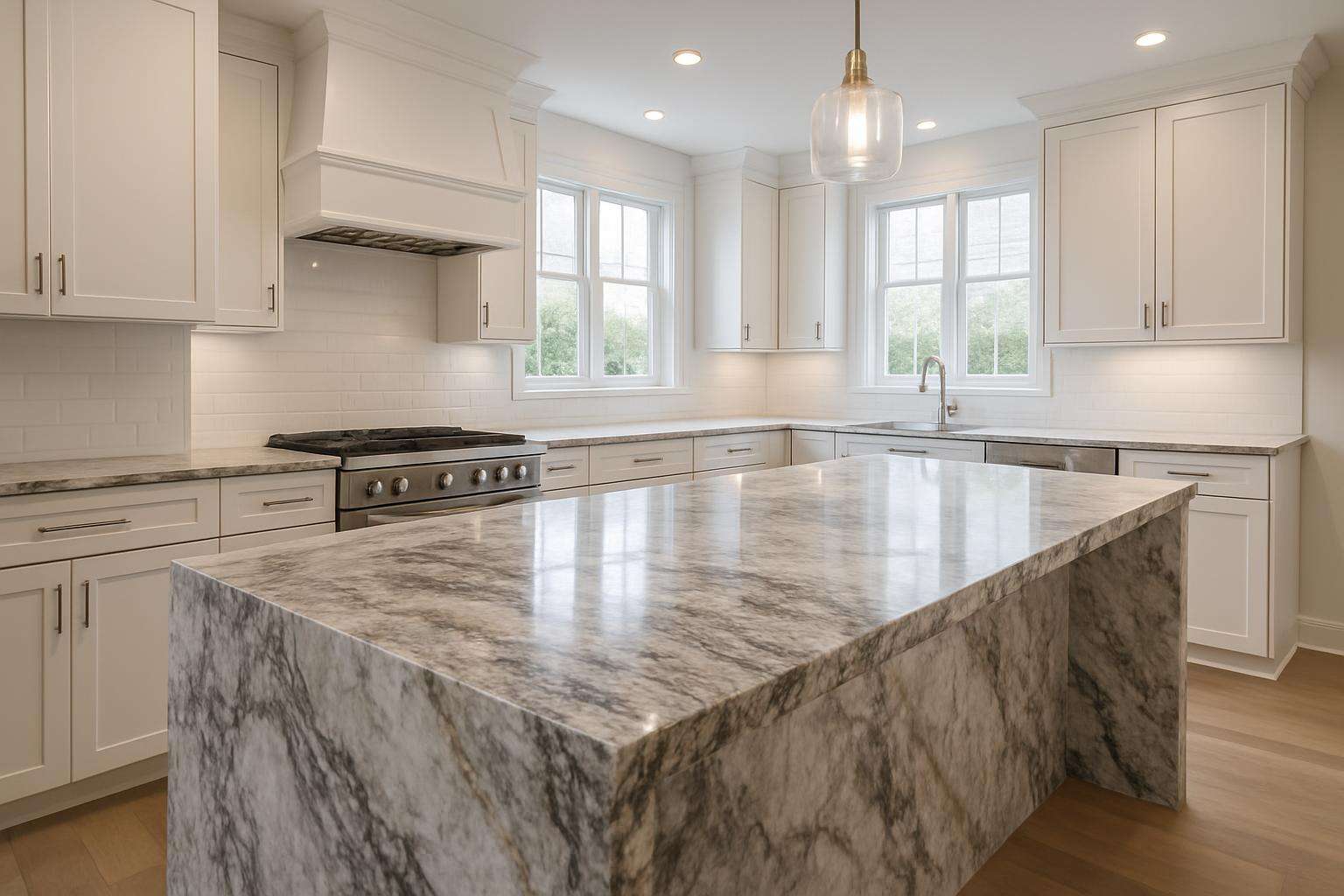 Stone countertop remnants displayed in Impact Countertops Columbus showroom