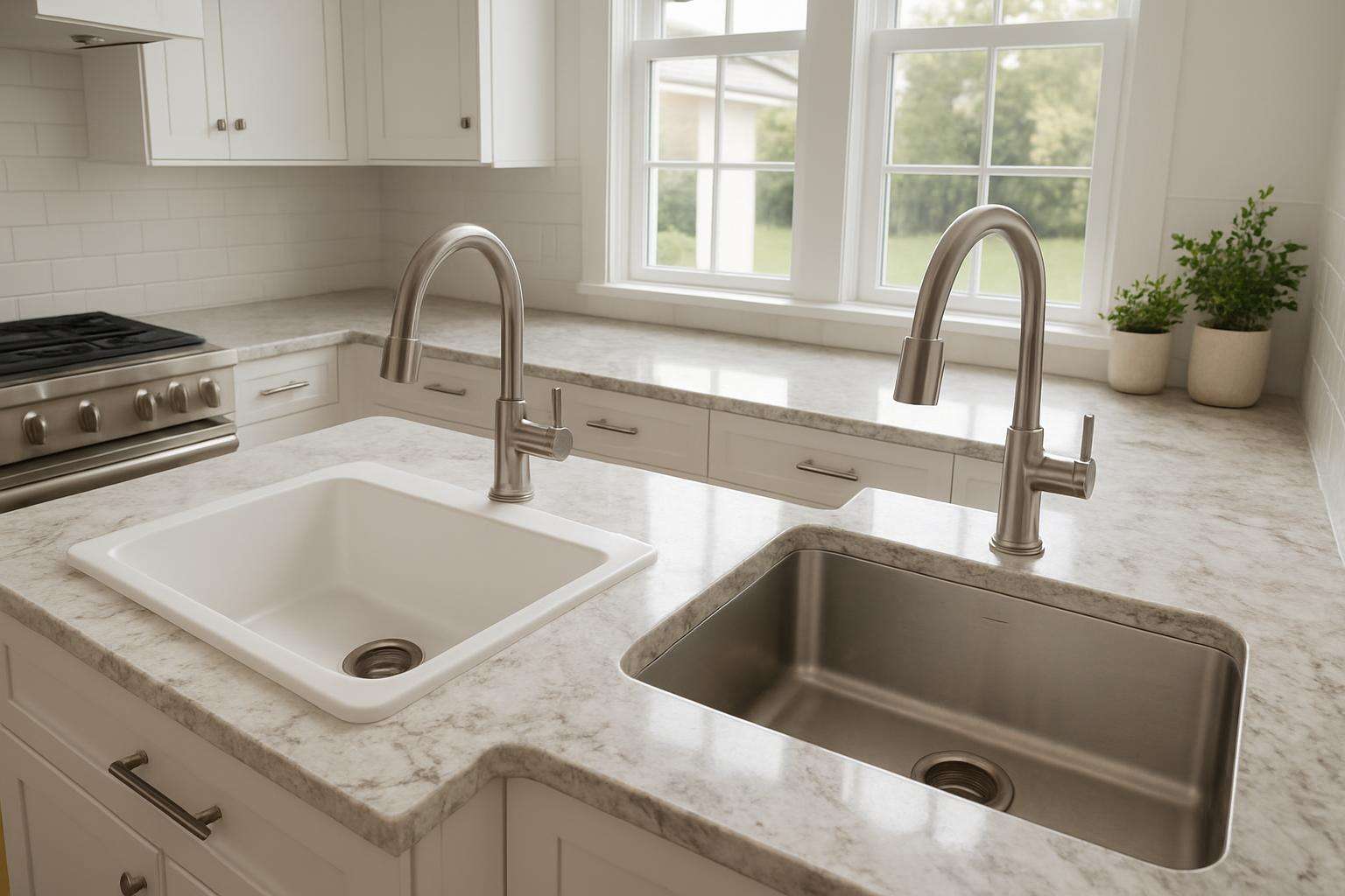 Undermount sink installed below quartz countertop in a Columbus luxury kitchen