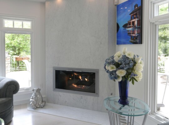 luxury stone fireplace by countertop fabricator in Columbus Ohio